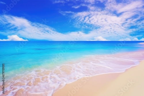 Seaside Serenity: Find Solace in the Tranquil Beauty of a Perfect Coastal Scene, with a Sandy Beach, White Sand, and the Calm Turquoise Waves Against a Blue Sky