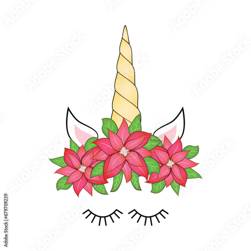 Cute unicorn head with flower crown.