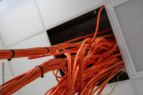 Fiber optic cable prepared for connection.