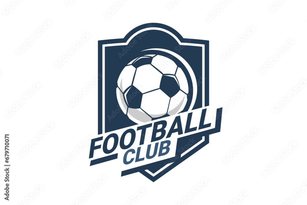 Soccer Logo or football club sign Badge. Football logo with shield background vector design. Vector illustration.  - obrazy, fototapety, plakaty 