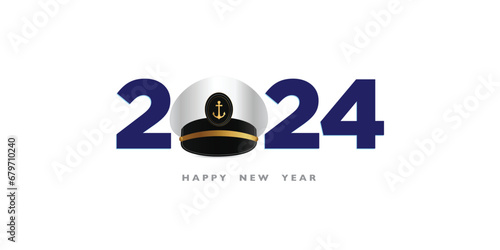 Navy New Year 2024 Web Banner, Navy officer, Soldier cap, Anchor, and Indian flag wave on isolated Background, Navy warships, Wishing Greeting Card. Beautiful Calligraphy of  Navy Day. Marine new year
