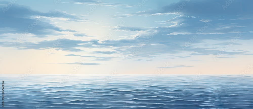 A Serene Seascape: The Majestic Ocean Meeting the Vast Sky Created With Generative AI Technology
