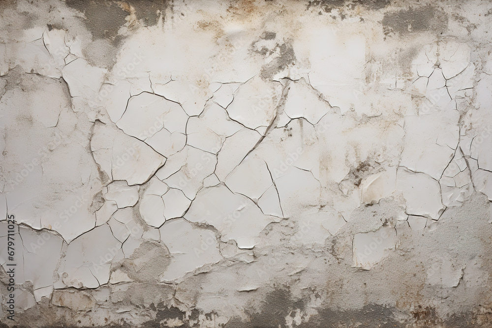 Obraz premium Photo of Old cracked white painted plaster wall. Grunge dirty wall.
