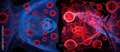 Red and Blue Blood Cells Flowing Through a Vein