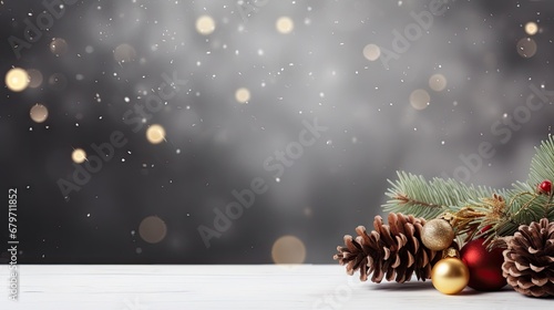  a close up of a pine cone and a pine cone with a christmas ornament in the foreground.