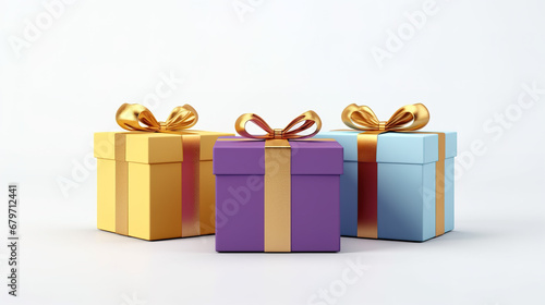 Beautiful colorful gift boxes with ribbon bow isolated on white background. © Tepsarit