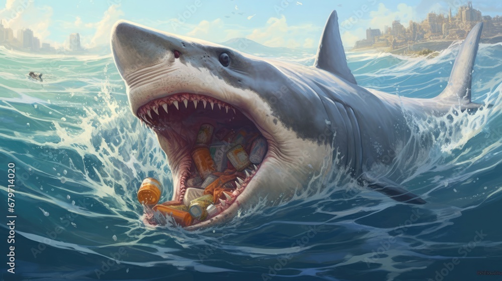 Obraz premium Generate a photography of great white shark with open