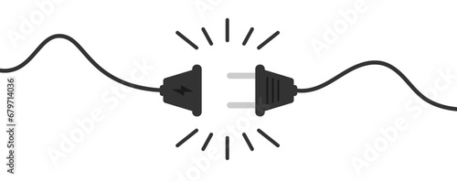 Concept of connected and unconnected plug and socket flat illustration