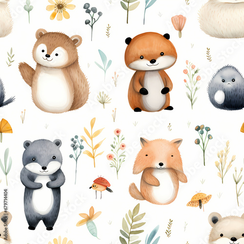 Seamless pattern of Enchanting boho Animal Pattern watercolor. Wrapping paper pattern