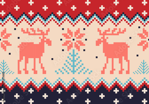 Ugly sweater, motifs de noël en pixel art, coeur, cerf, cadeaux, rouge, pull.