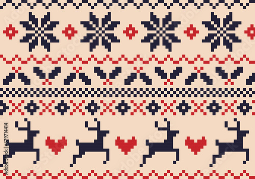 Ugly sweater, motifs de noël en pixel art, coeur, cerf, cadeaux, rouge, pull.