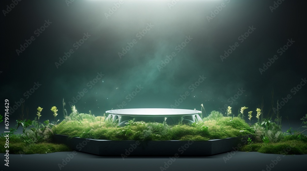 Grass 3D podium green background field land ground render isolated garden platform patch. Podium spring grass illustration 3D lawn island stage plant white round landscape surface summer meadow earth - obrazy, fototapety, plakaty 