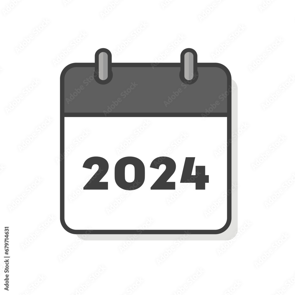 シンプルな2024年のカレンダーのアイコン - リングがついている暦やプランナーのイメージ素材 シンプルな2024年のカレンダーのアイコン - リングがついている暦やプランナーのイメージ素材
