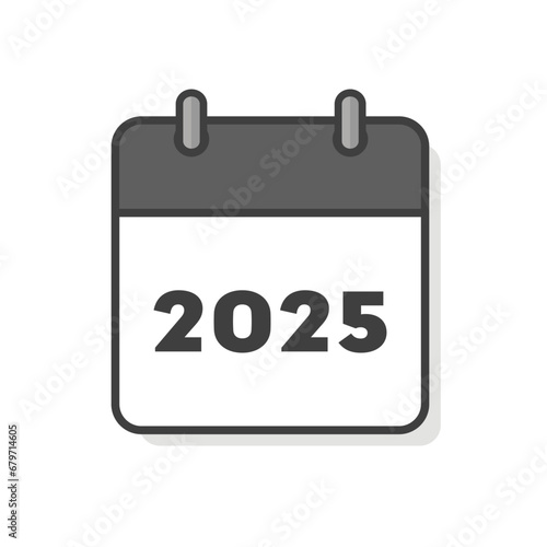 シンプルな2025年のカレンダーのアイコン - リングがついている暦やプランナーのイメージ素材