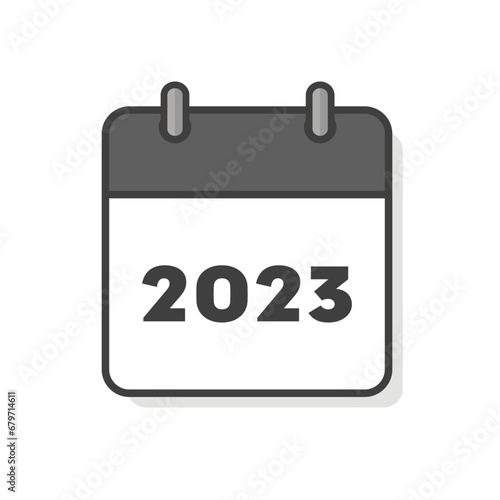シンプルな2023年のカレンダーのアイコン - リングがついている暦やプランナーのイメージ素材
