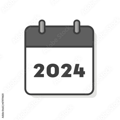 シンプルな2024年のカレンダーのアイコン - リングがついている暦やプランナーのイメージ素材