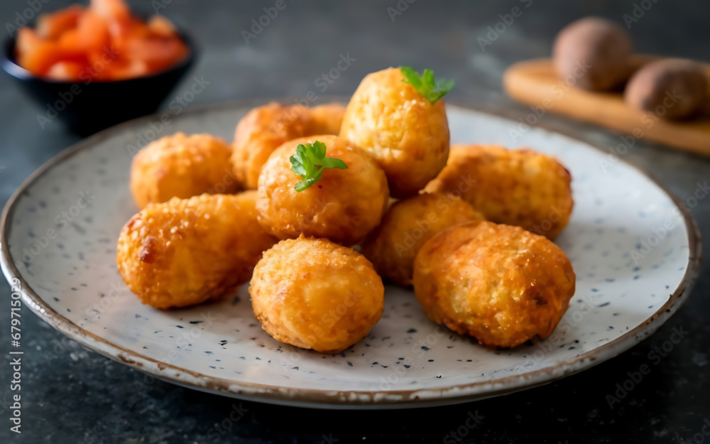 Capture the essence of Croquetas in a mouthwatering food photography shot Generative AI