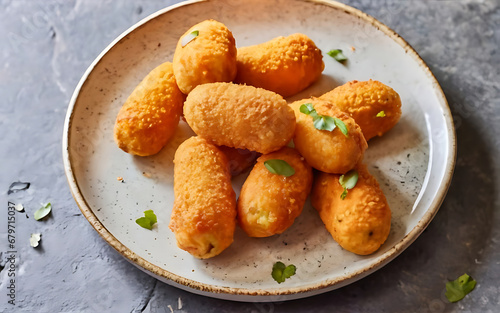 Capture the essence of Croquetas in a mouthwatering food photography shot Generative AI
