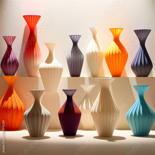 Picture of a vase with an unusual shape and beautiful bright colors. Beautifully arranged and stylish, Generative AI