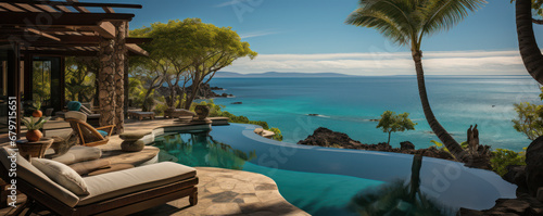 villa espagnole luxueuse avec piscine à débordement et vue sur mer 