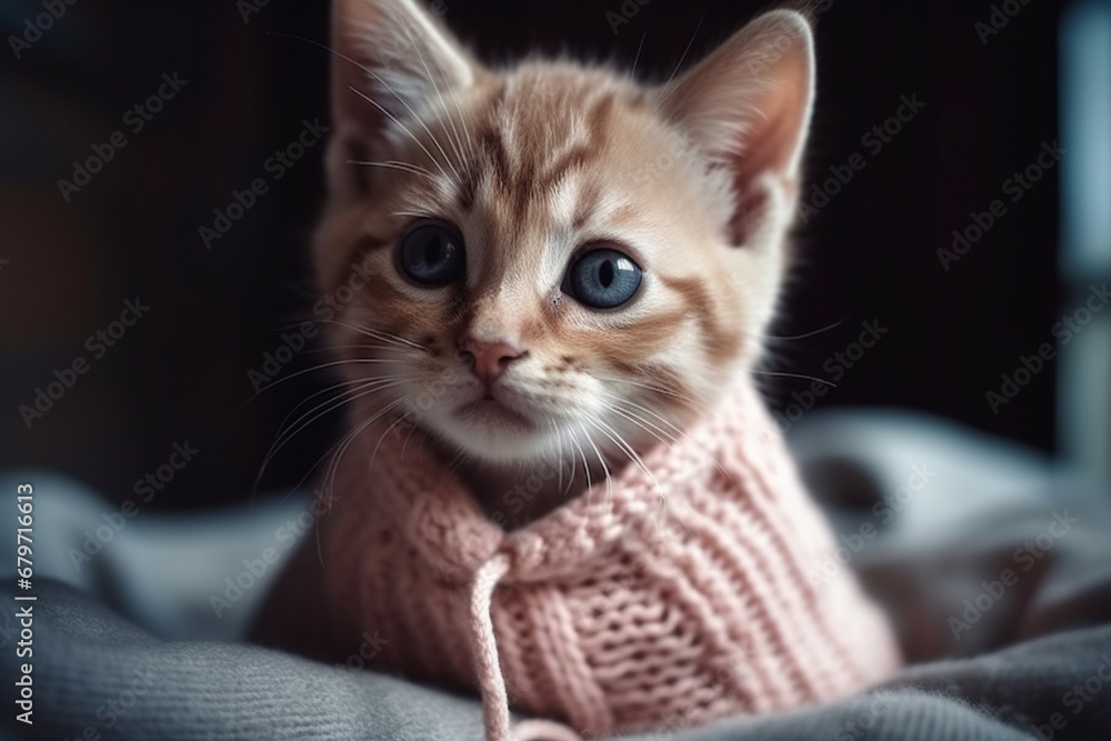 Adorable feline fashion statement featuring a sweet kitty cat in a charming pink sweater. Ai generated Adorable feline fashion statement featuring a sweet kitty cat in a charming pink sweater. Ai generated
