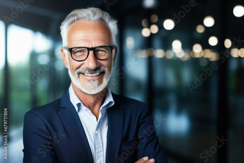 Portrait of smiling middle age businessman with crossed hands.