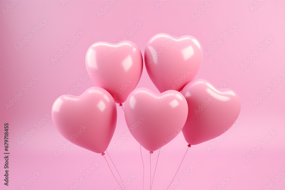 Heart shape pink balloons. Valentine's Day or Mother's Day elements against pink background