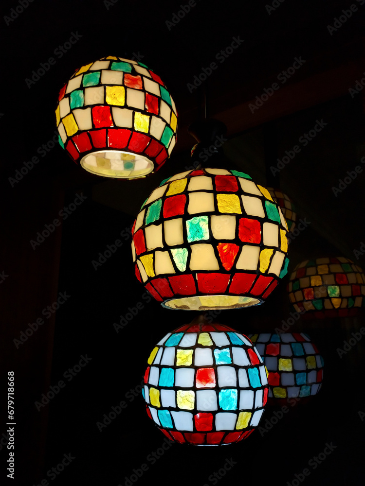 Obraz premium Red, yellow, blue and white, colorful and modern chandelier.