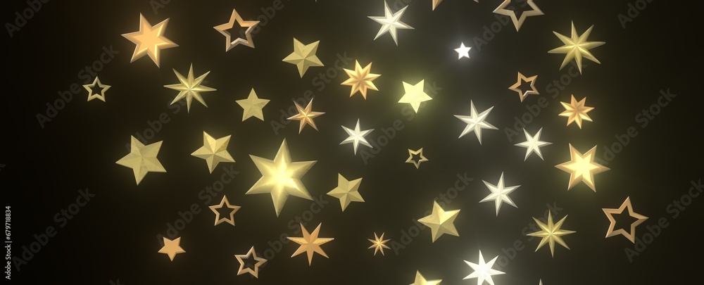 Banner with golden decoration. Festive border with falling glitter dust and stars. Banner with golden decoration. Festive border with falling glitter dust and stars.