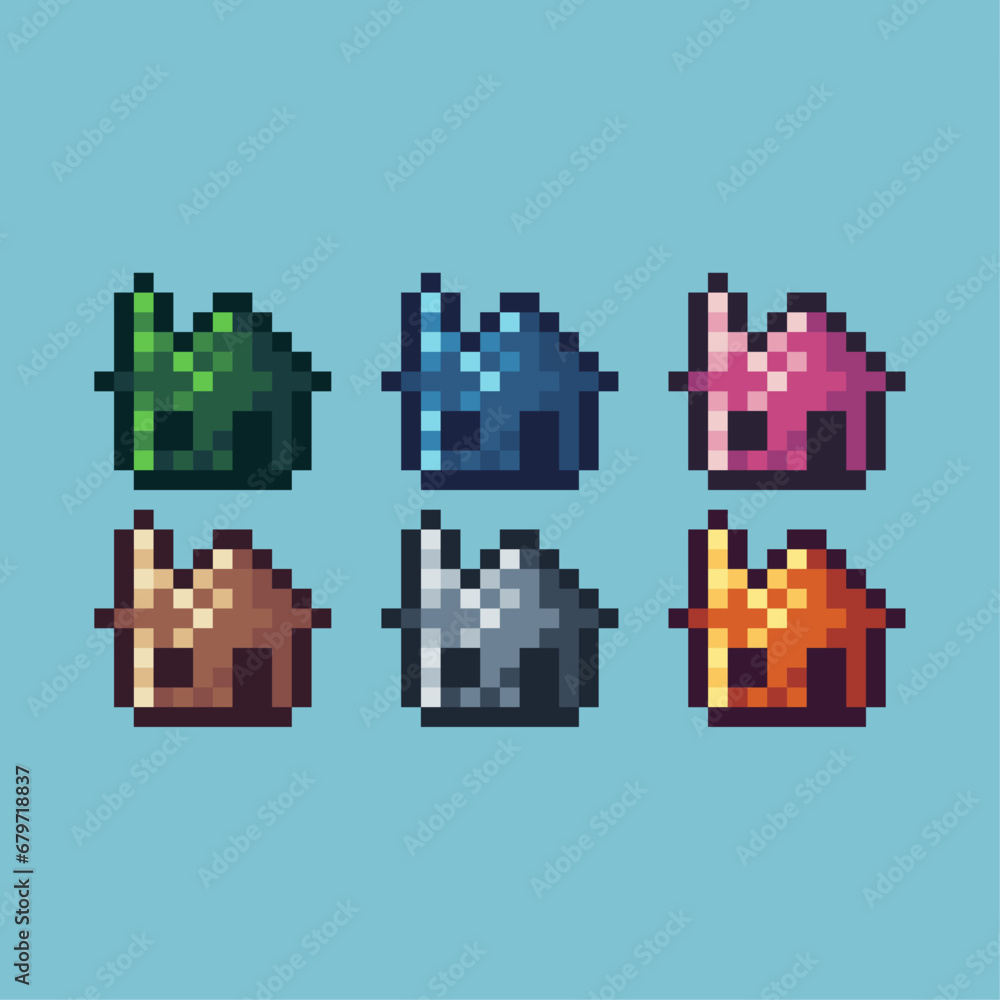 Pixel art sets of house icon with variation color item asset. House icon on pixelated style. 8bits perfect for game asset or design asset element for your game design asset