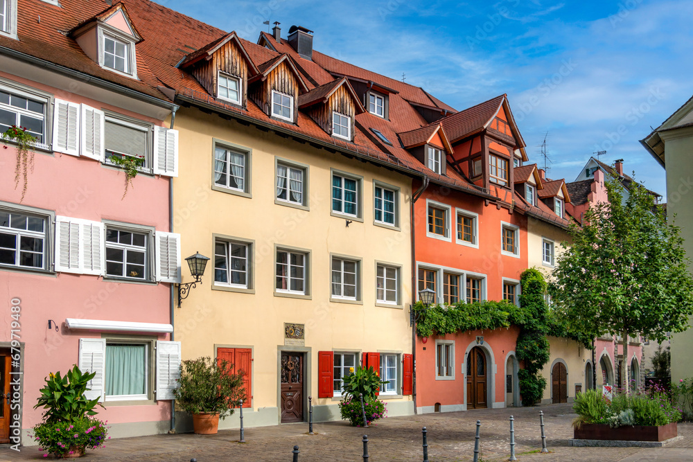 Bunte Häuser in der Altstadt von Überlingen am Bodensee, Baden-Württemberg, Deutschland, Europa