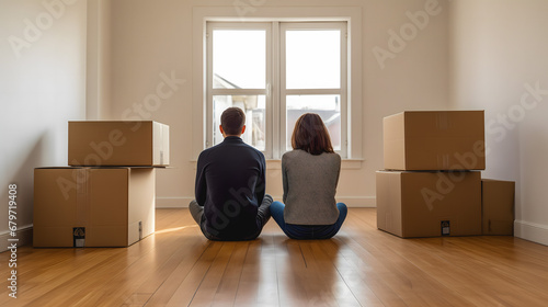 Un couple en train de faire ses cartons de déménagement dans un appartement pour une nouvelle vie. 