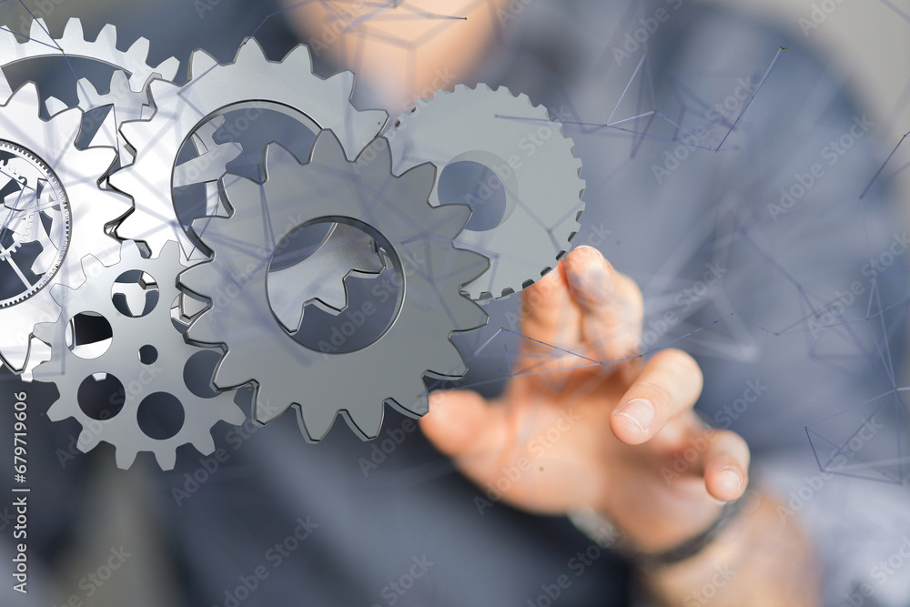 gear Futuristic in Industry 4.0 and business virtual diagram - neural network exposure digital gear Futuristic in Industry 4.0 and business virtual diagram - neural network exposure digital