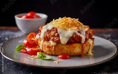 Capture the essence of Chicken Parmigiana in a mouthwatering food photography shot Generative AI