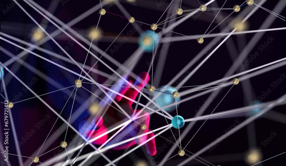 Global network. Blockchain. 3D illustration. Neural networks and artificial intelligence. Abstract Global network. Blockchain. 3D illustration. Neural networks and artificial intelligence. Abstract