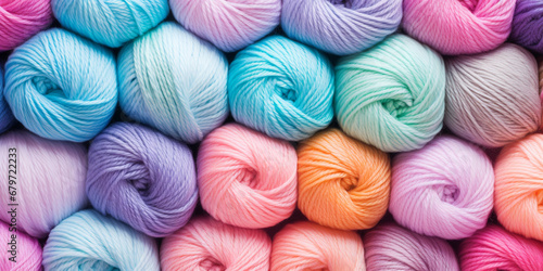 multi-colored balls of knitting thread. background. ai generative