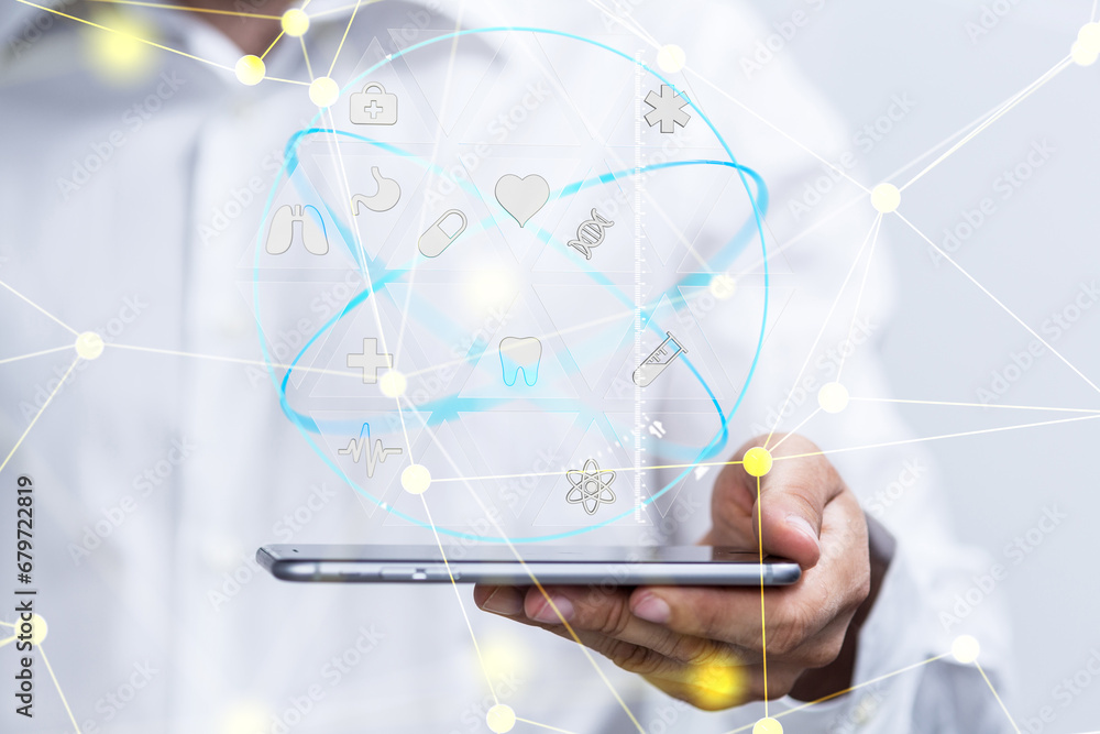 Ui icon medical in hospital with medical technology network concept Ui icon medical in hospital with medical technology network concept