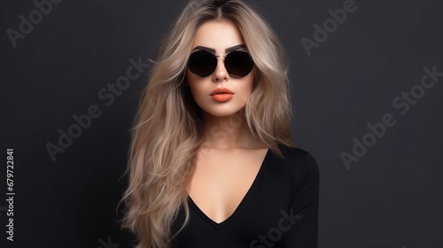 Pretty sensual sexy young woman posing with glasses