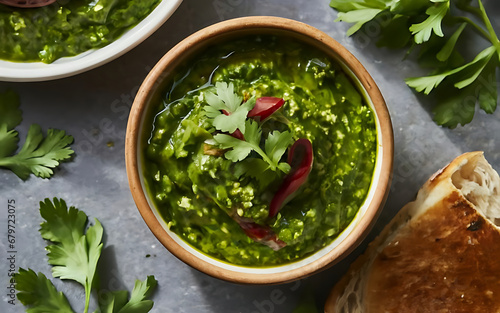 Capture the essence of Chimichurri in a mouthwatering food photography shot Generative AI