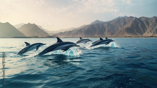A pod of Dolphins off the coast of Muscat in Oman photo