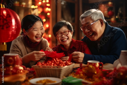 Multi generation family celebrating Chinese New Year photo