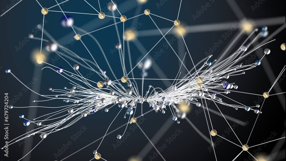 Fototapeta premium Global network. Blockchain. 3D illustration. Neural networks and artificial intelligence. Abstract