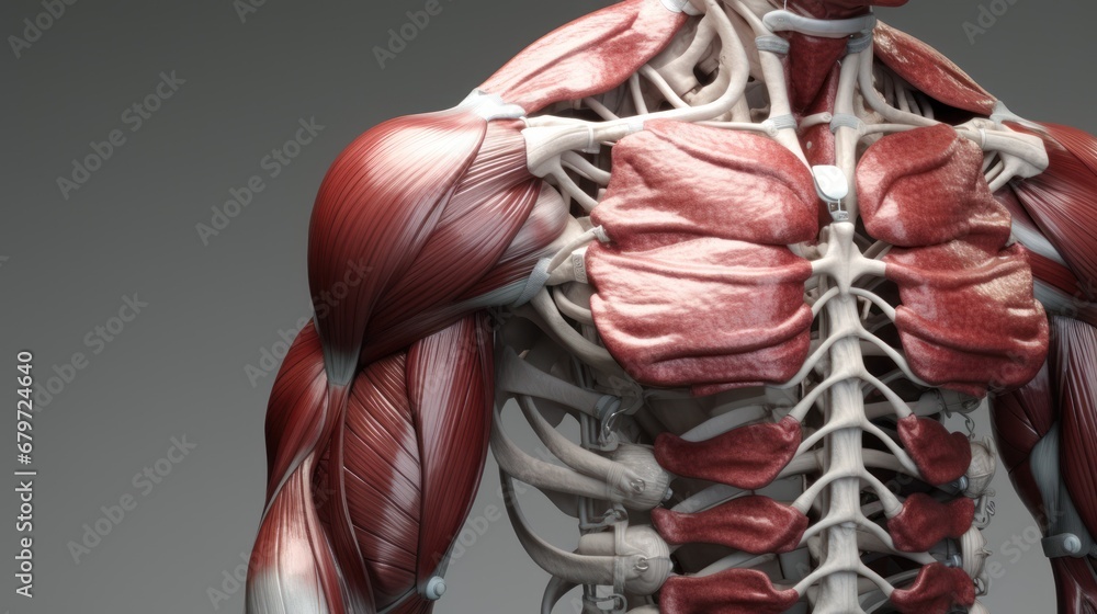 a diagram of the back of a man's body, with muscles highlighted in the