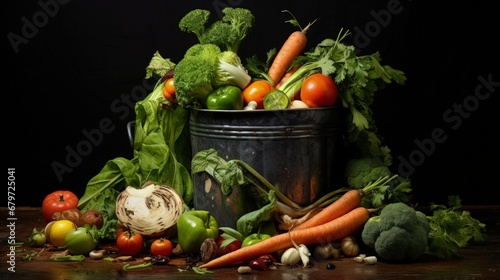 Uneaten spoiled vegetables are thrown in the trash. Food Loss and Food Waste. Reducing Wasted Food At Home