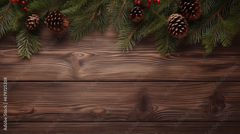 Christmas fir tree on wooden board background with copy space Christmas fir tree on wooden board background with copy space
