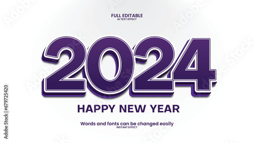 Editable 3d text effect Happy New Year 2024