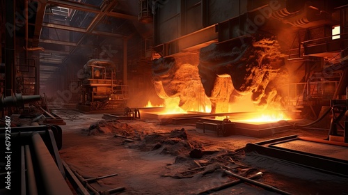 Iron foundry. Continuous casting machine. Production of steel billets.