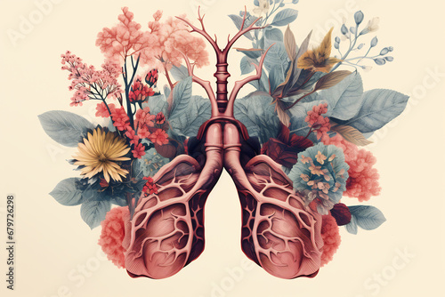 Anatomical lungs with flowers. photo