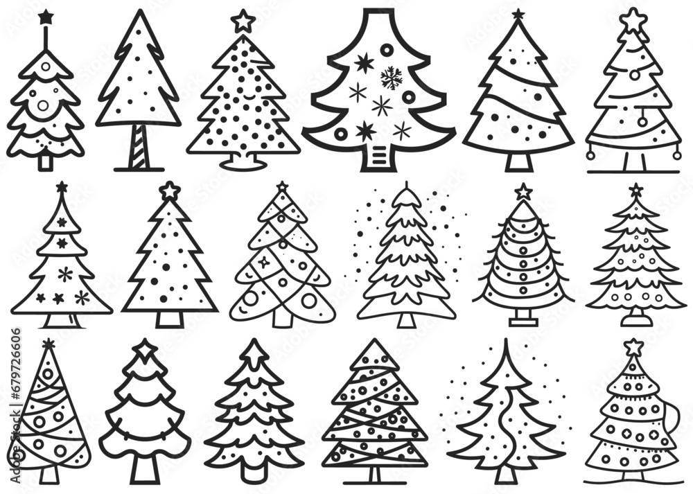 Christmas Tree Outline Vector Art SVG Design, Vector Bundle