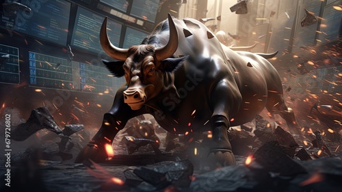 stock market crash - bull market (3D Rendering)